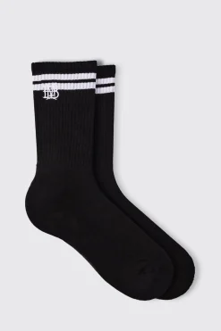 boohooMAN BM Embroidered Half Terry Stripe Socks In | UK| Underwear & Socks|Underwear & Socks