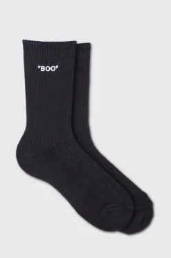 boohooMAN Boo Embroidered Socks | UK| Underwear & Socks|Underwear & Socks