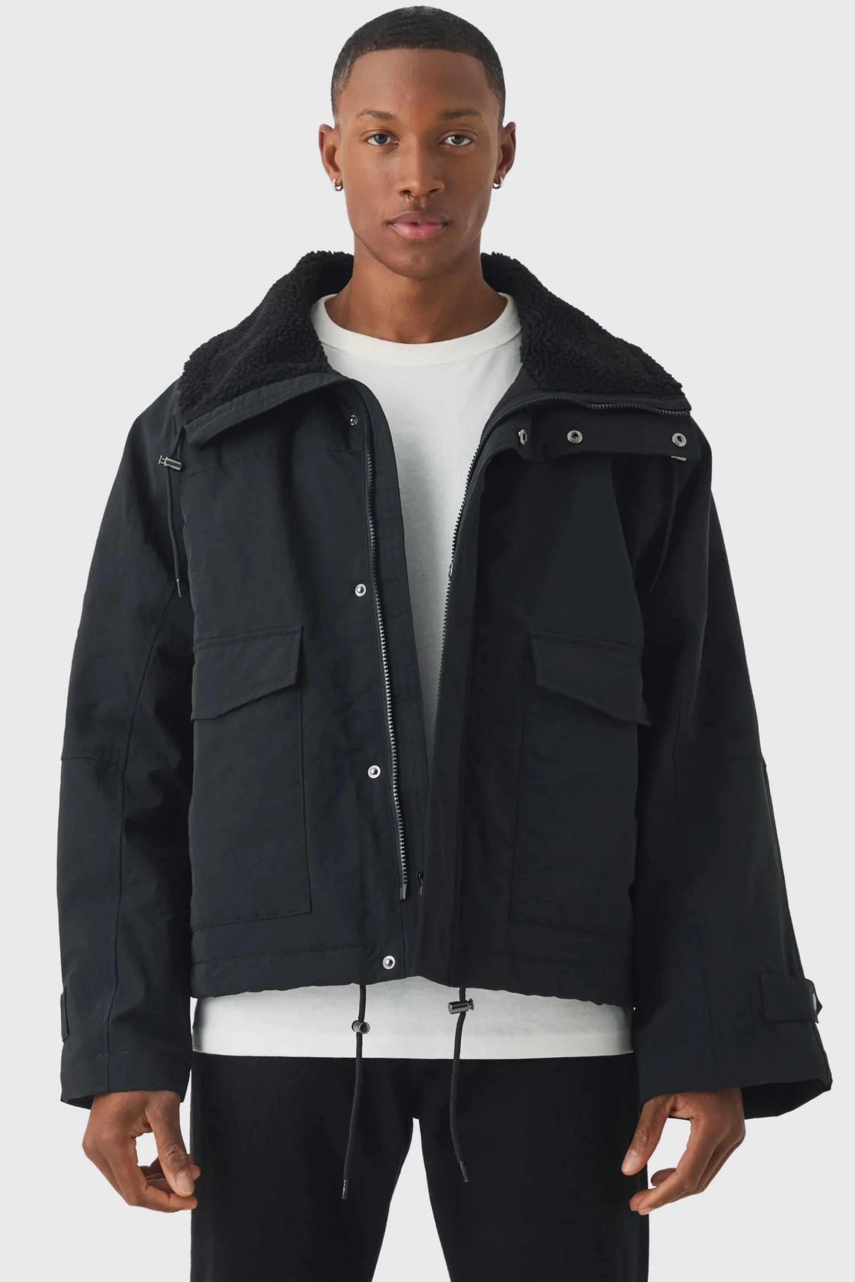 boohooMAN Borg Collar Parka In | UK| Coats & Jackets