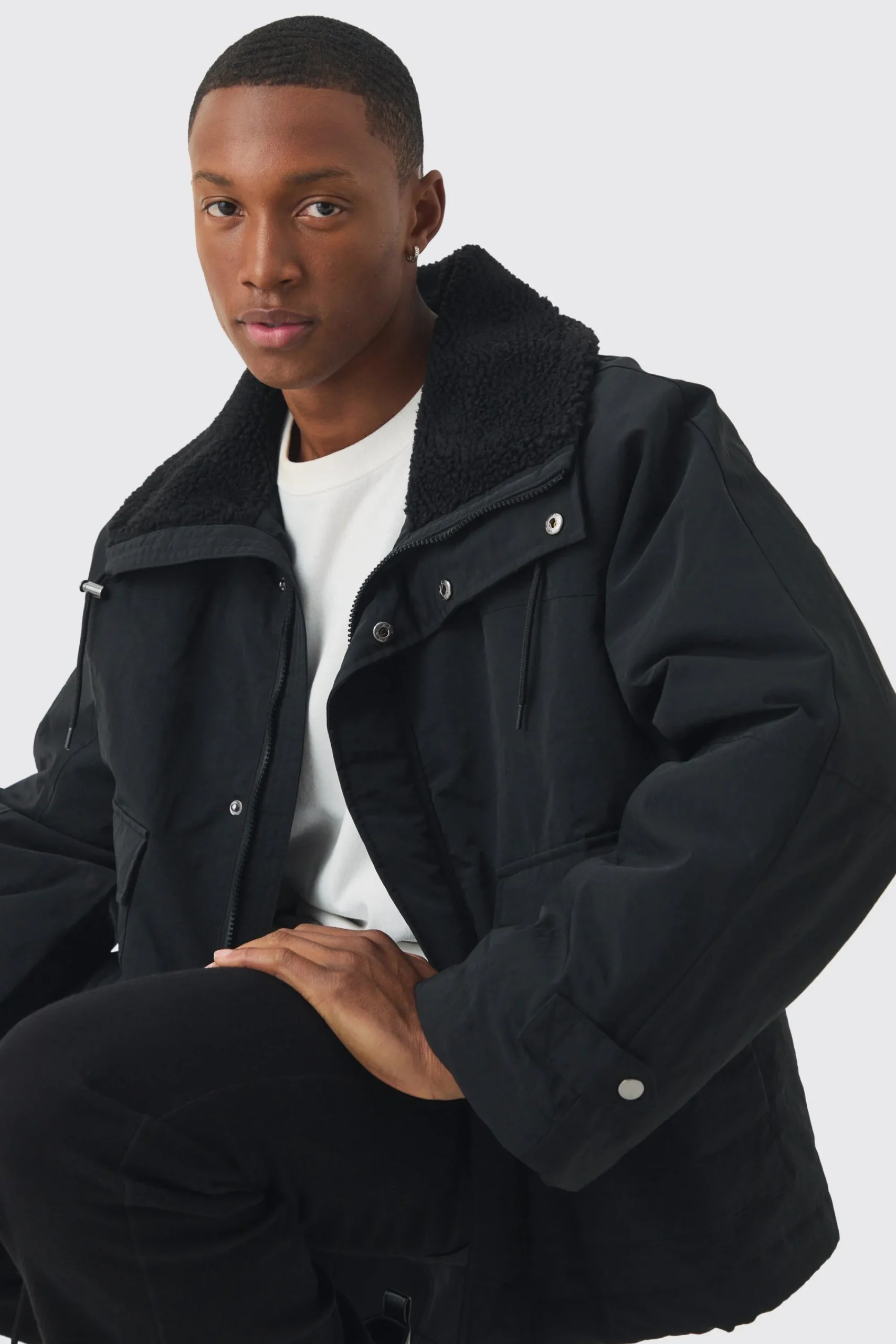 boohooMAN Borg Collar Parka In | UK| Coats & Jackets