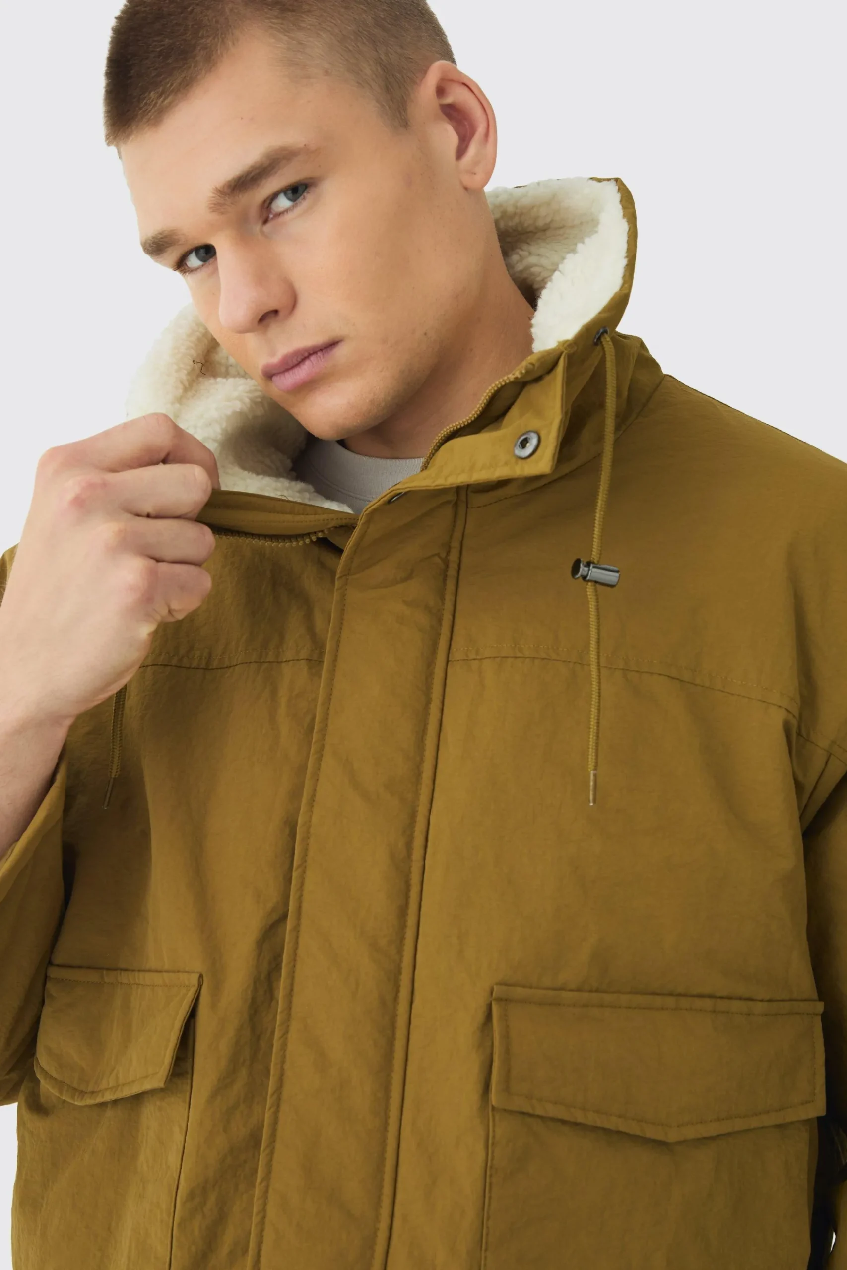 boohooMAN Borg Collar Parka In | UK| Coats & Jackets