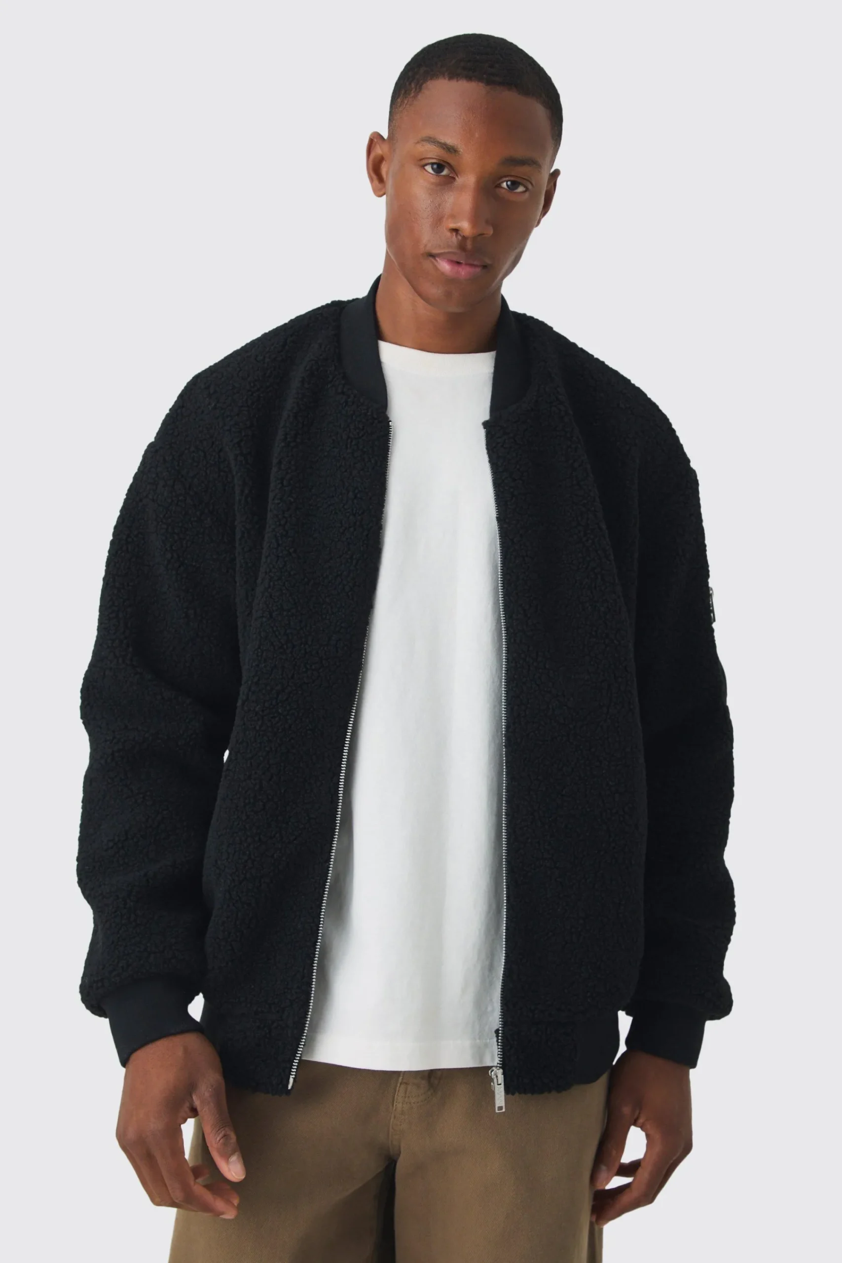 boohooMAN Borg Ma1 Bomber Jacket In | UK| Coats & Jackets