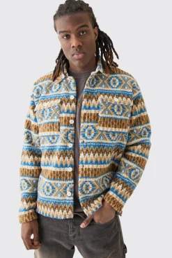 boohooMAN Borg Patch Pocket Stripe Aztec Overshirt | UK| Shirts