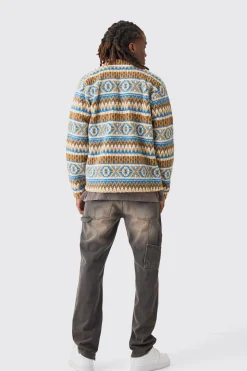 boohooMAN Borg Patch Pocket Stripe Aztec Overshirt | UK| Shirts