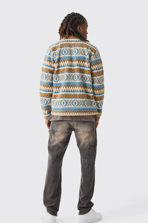 boohooMAN Borg Patch Pocket Stripe Aztec Overshirt | UK| Shirts