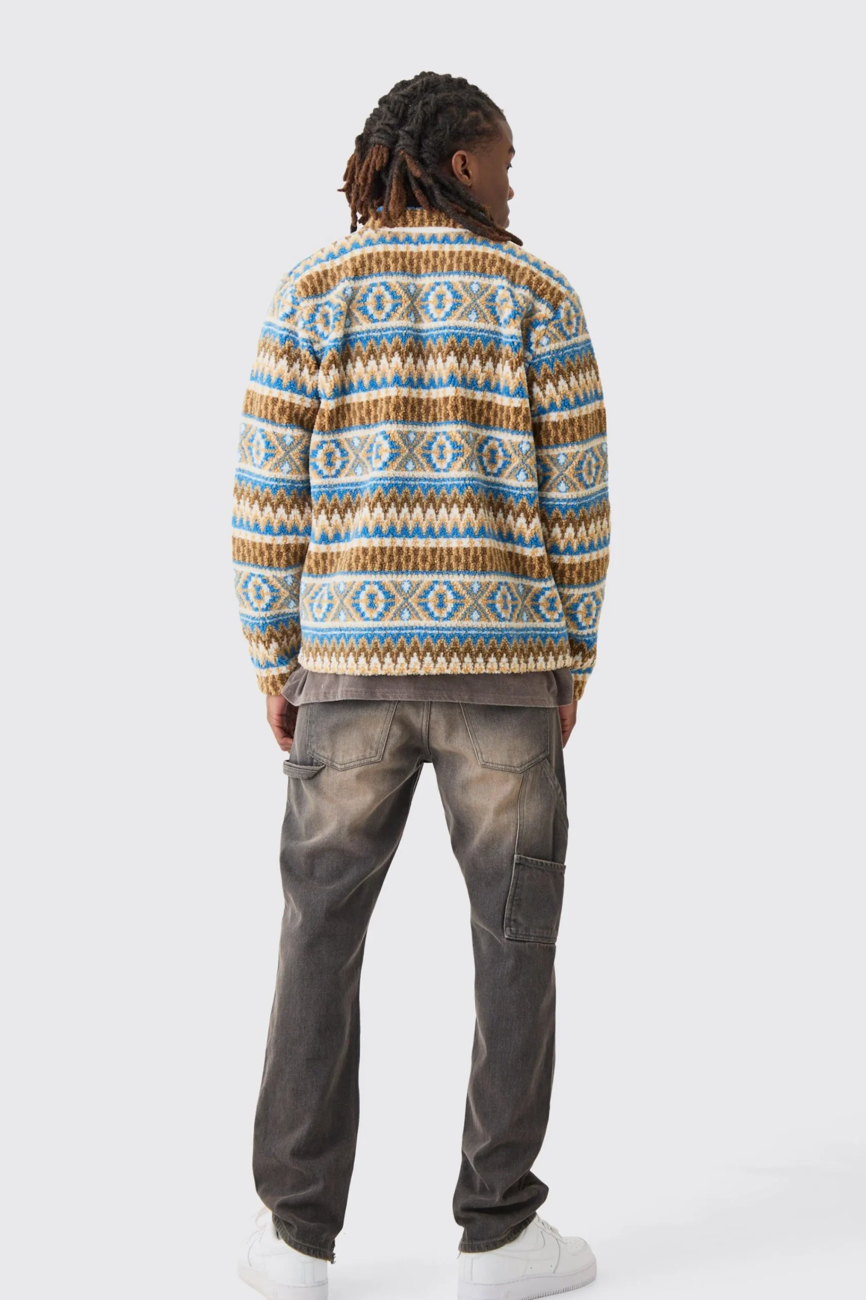 boohooMAN Borg Patch Pocket Stripe Aztec Overshirt | UK| Shirts