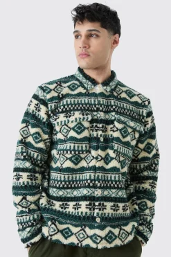 boohooMAN Borg Patch Pocket Aztec Overshirt | UK| Shirts