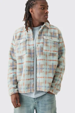 boohooMAN Borg Patch Pocket Tonal Check Overshirt | UK| Shirts