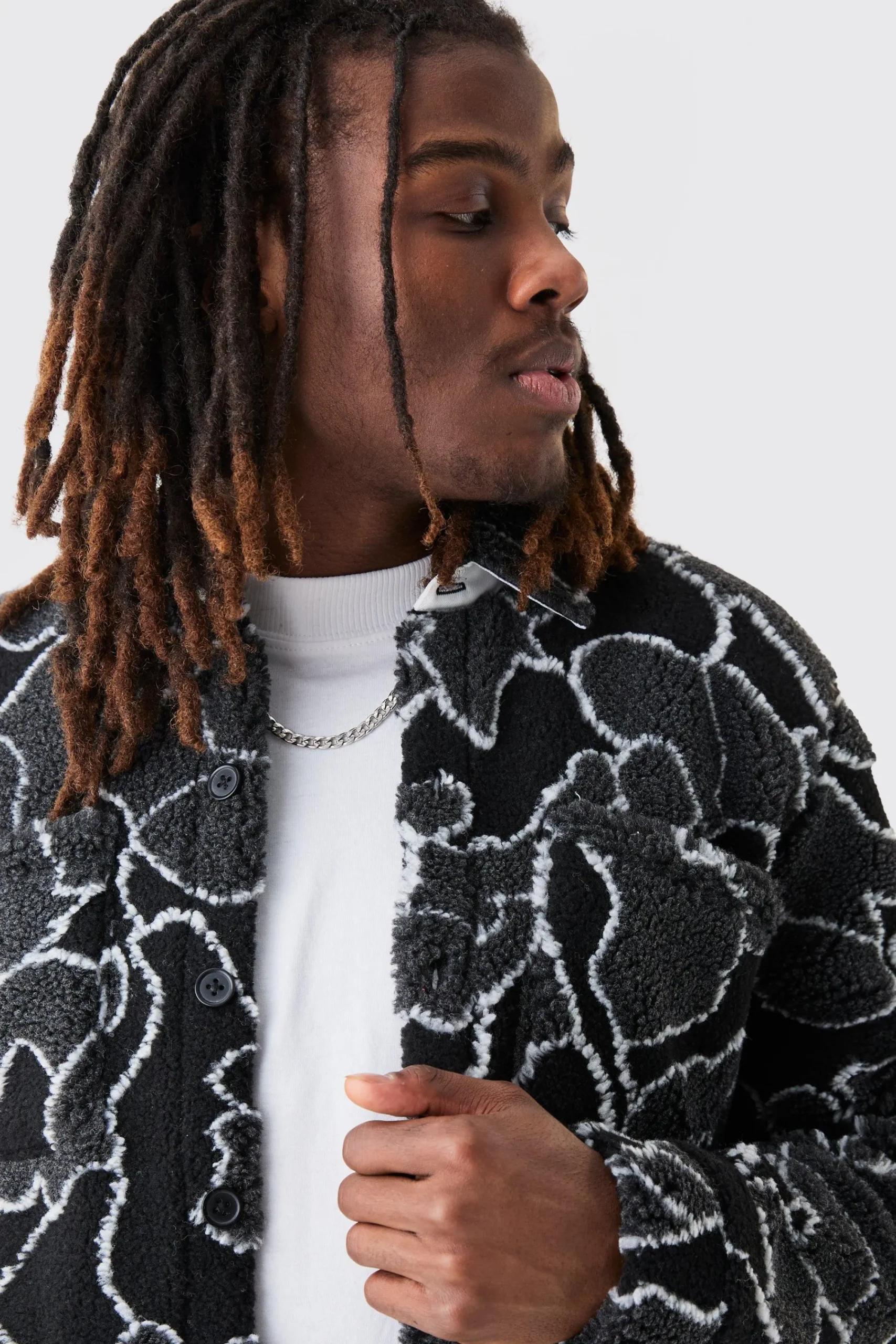 boohooMAN Borg Squiggle Boxy Overshirt | UK| Shirts