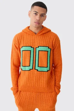 boohooMAN Boxy 00 Brushed Cable Knitted Hoodie | UK| Knitwear