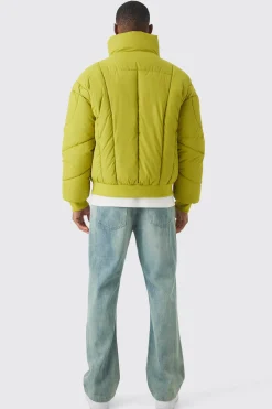boohooMAN Boxy Abstract Quilted Funnel Neck Puffer In | UK| Coats & Jackets