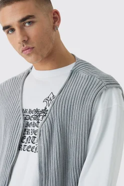 boohooMAN Boxy Acid Wash Ribbed Knit Gilet In | UK| Coats & Jackets