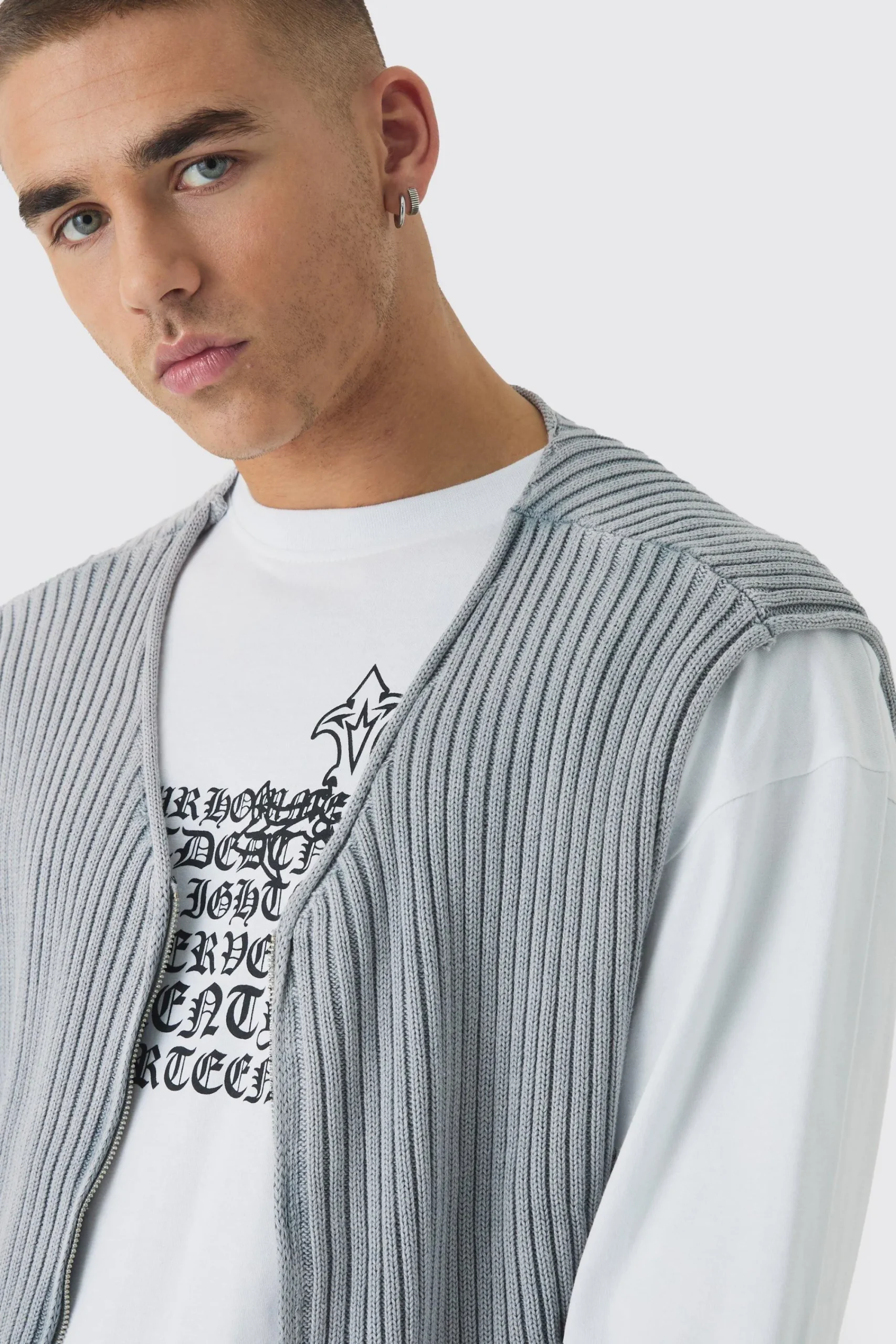 boohooMAN Boxy Acid Wash Ribbed Knit Gilet In | UK| Coats & Jackets