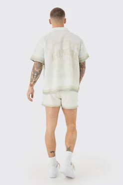 boohooMAN Boxy Back Print Shirt & Swim Short Set | UK| Sets & Co-Ords