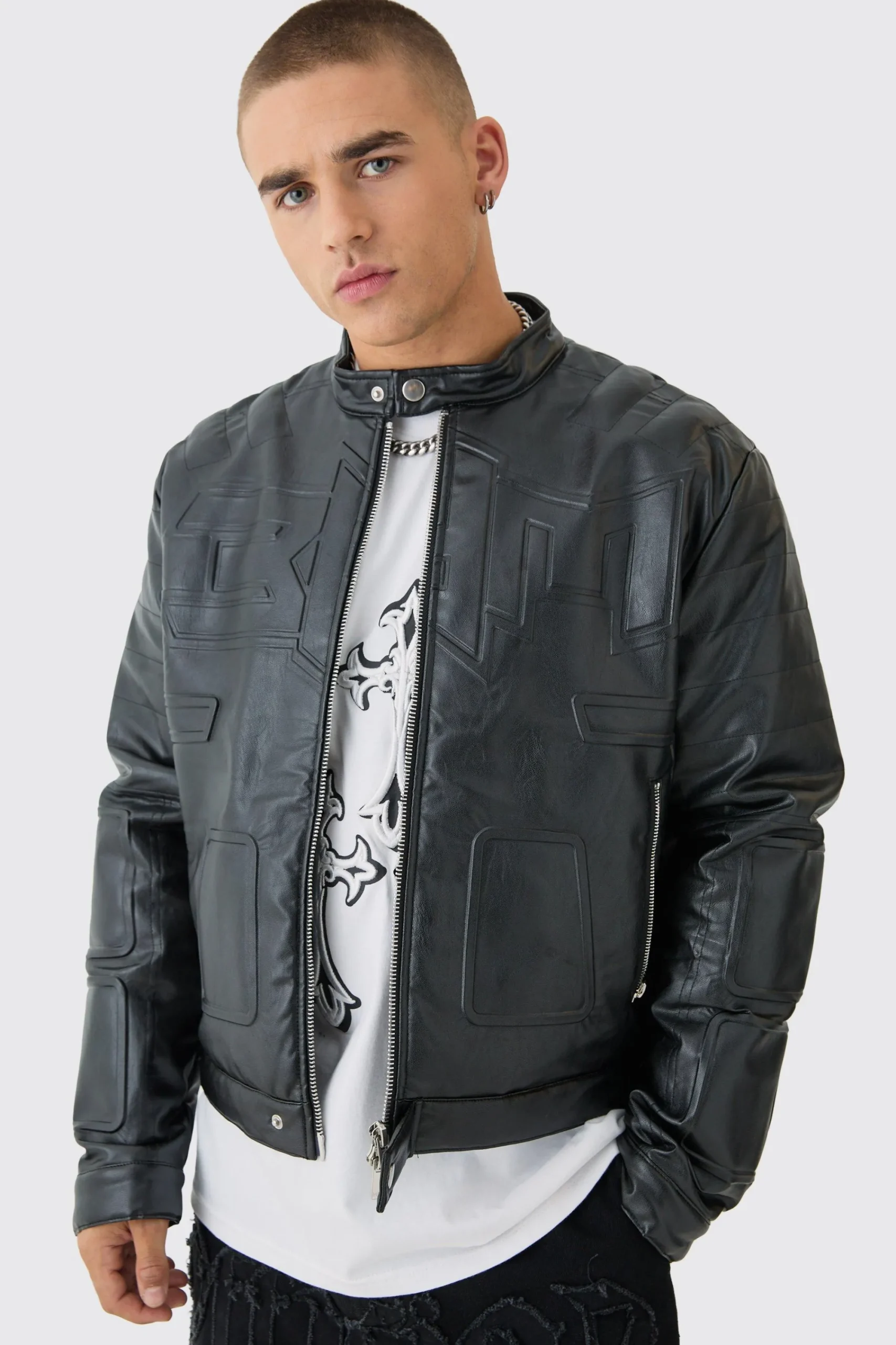boohooMAN Boxy BHM Tonal Pu Moto Jacket In | UK| Coats & Jackets