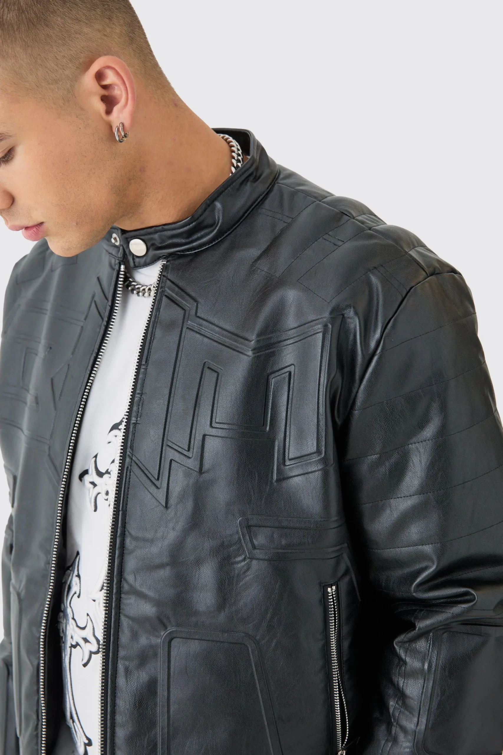 boohooMAN Boxy BHM Tonal Pu Moto Jacket In | UK| Coats & Jackets