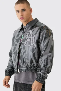 boohooMAN Boxy Bm Printed Collared Bomber Jacket In | UK| Coats & Jackets