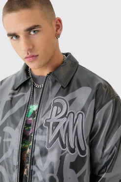 boohooMAN Boxy Bm Printed Collared Bomber Jacket In | UK| Coats & Jackets