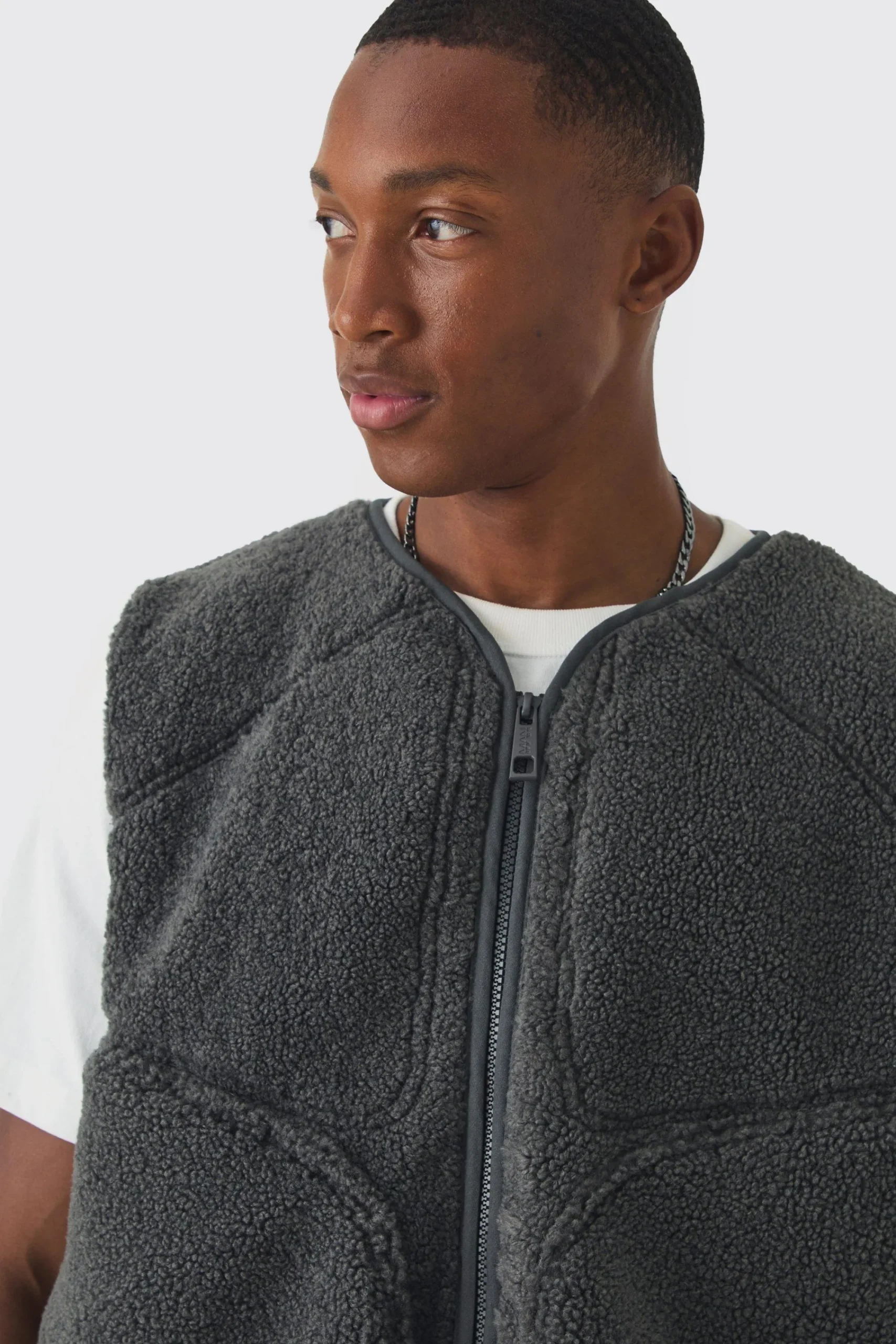 boohooMAN Boxy Borg Pocket Detail Gilet In | UK| Coats & Jackets