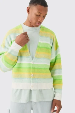 boohooMAN Boxy Brushed Striped Cardigan In | UK| Knitwear