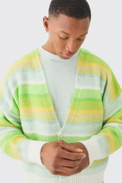 boohooMAN Boxy Brushed Striped Cardigan In | UK| Knitwear