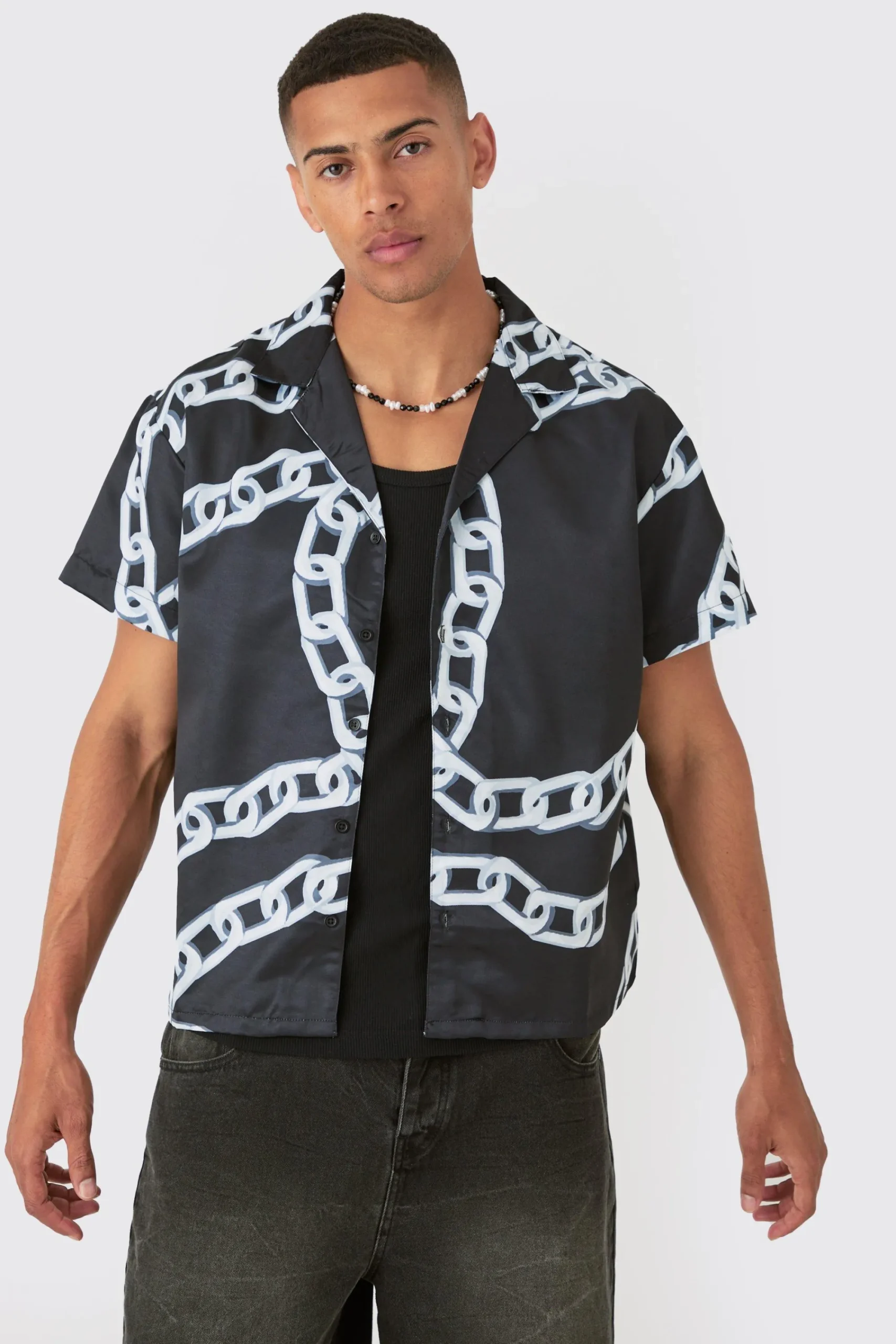boohooMAN Boxy Chain Satin Shirt | UK| Shirts