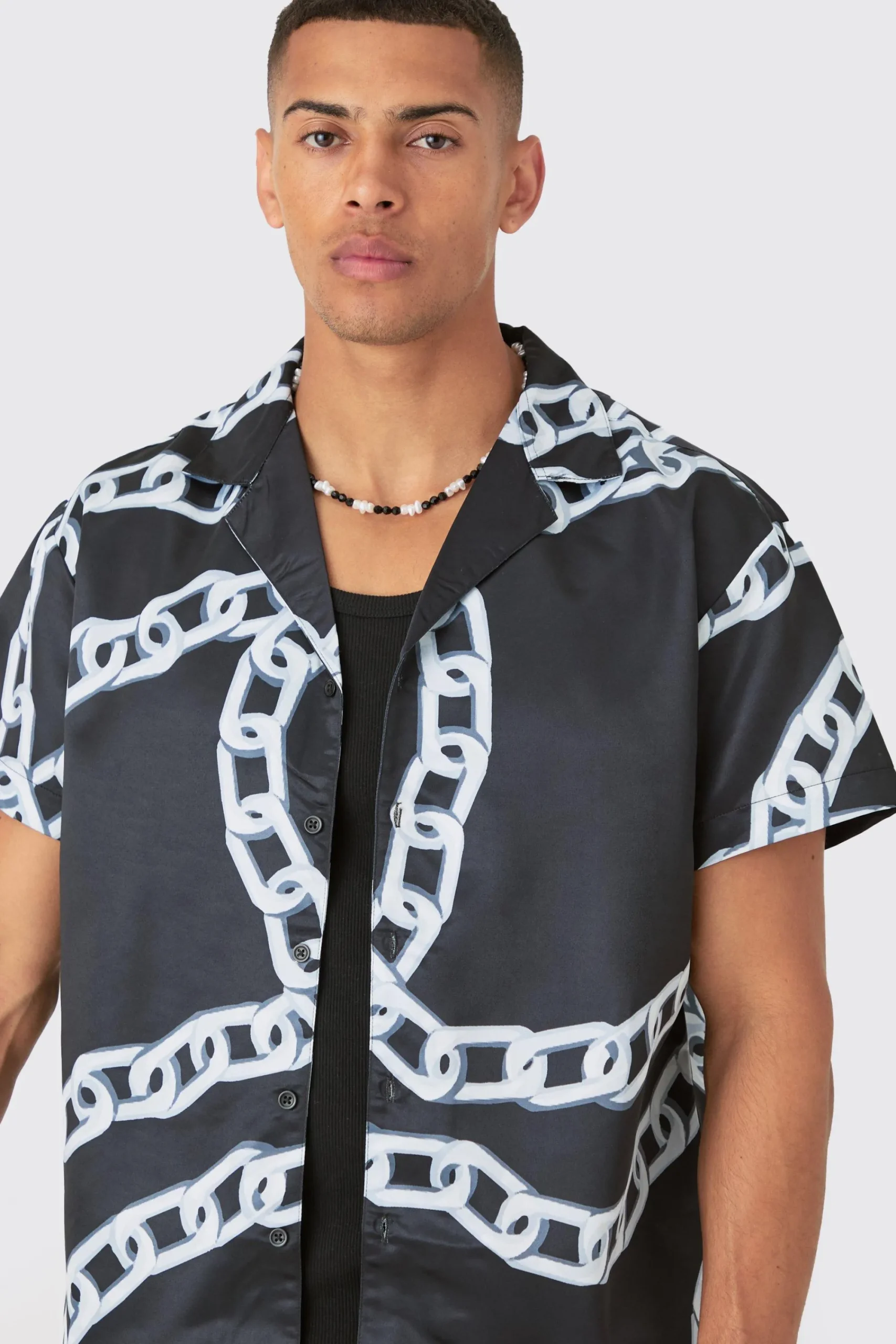 boohooMAN Boxy Chain Satin Shirt | UK| Shirts