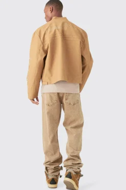 boohooMAN Boxy Collared Twill Varsity Bomber Jacket In | UK| Coats & Jackets