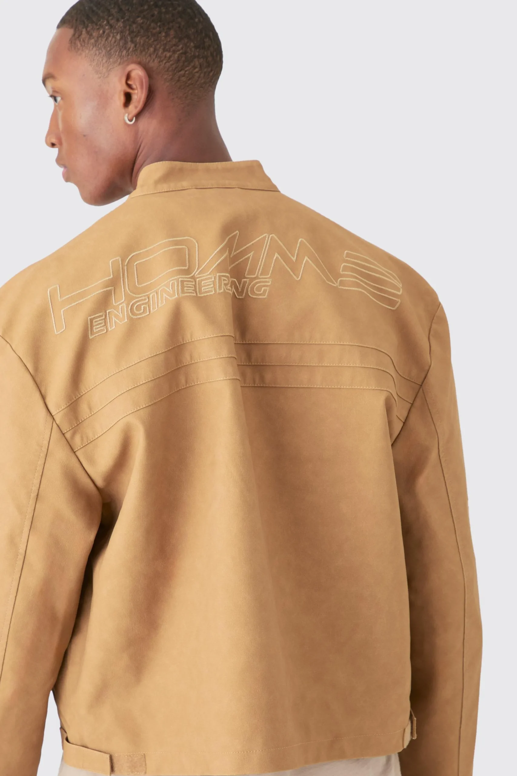 boohooMAN Boxy Collared Twill Varsity Bomber Jacket In | UK| Coats & Jackets