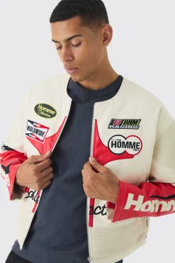 boohooMAN Boxy Collarless Homme PU Moto Jacket In | UK| Coats & Jackets