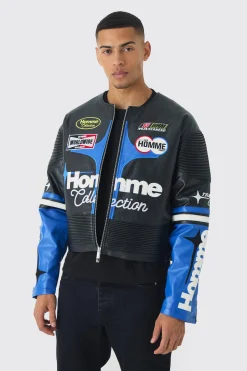 boohooMAN Boxy Collarless Homme PU Moto Jacket In | UK| Coats & Jackets