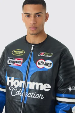 boohooMAN Boxy Collarless Homme PU Moto Jacket In | UK| Coats & Jackets