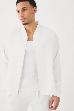 boohooMAN Boxy Collarless Soft Twill Label Shirt | UK| Shirts