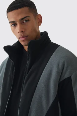 boohooMAN Boxy Colour Block Funnel Neck Fleece Jacket In | UK| Coats & Jackets
