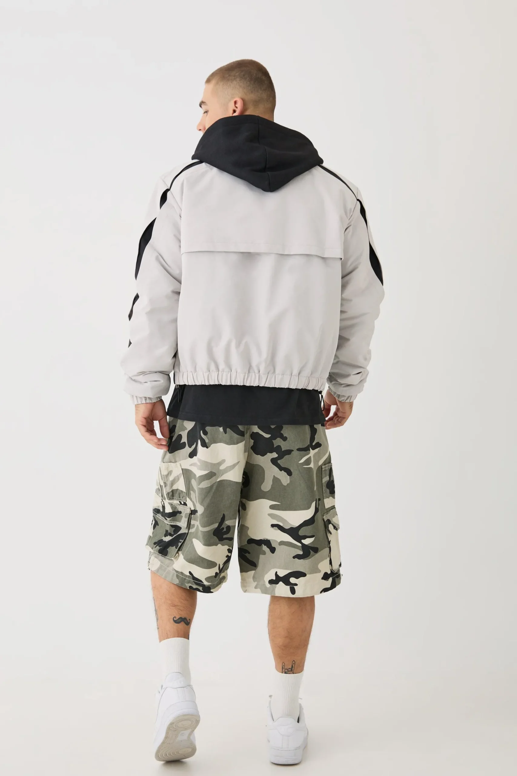 boohooMAN Boxy Colour Block Panel Hooded Bomber In | UK| Coats & Jackets