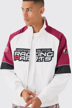 boohooMAN Boxy Colour Block Twill Moto Bomber Jacket In | UK| Coats & Jackets