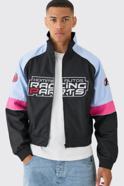 boohooMAN Boxy Colour Block Twill Moto Bomber Jacket In | UK| Coats & Jackets