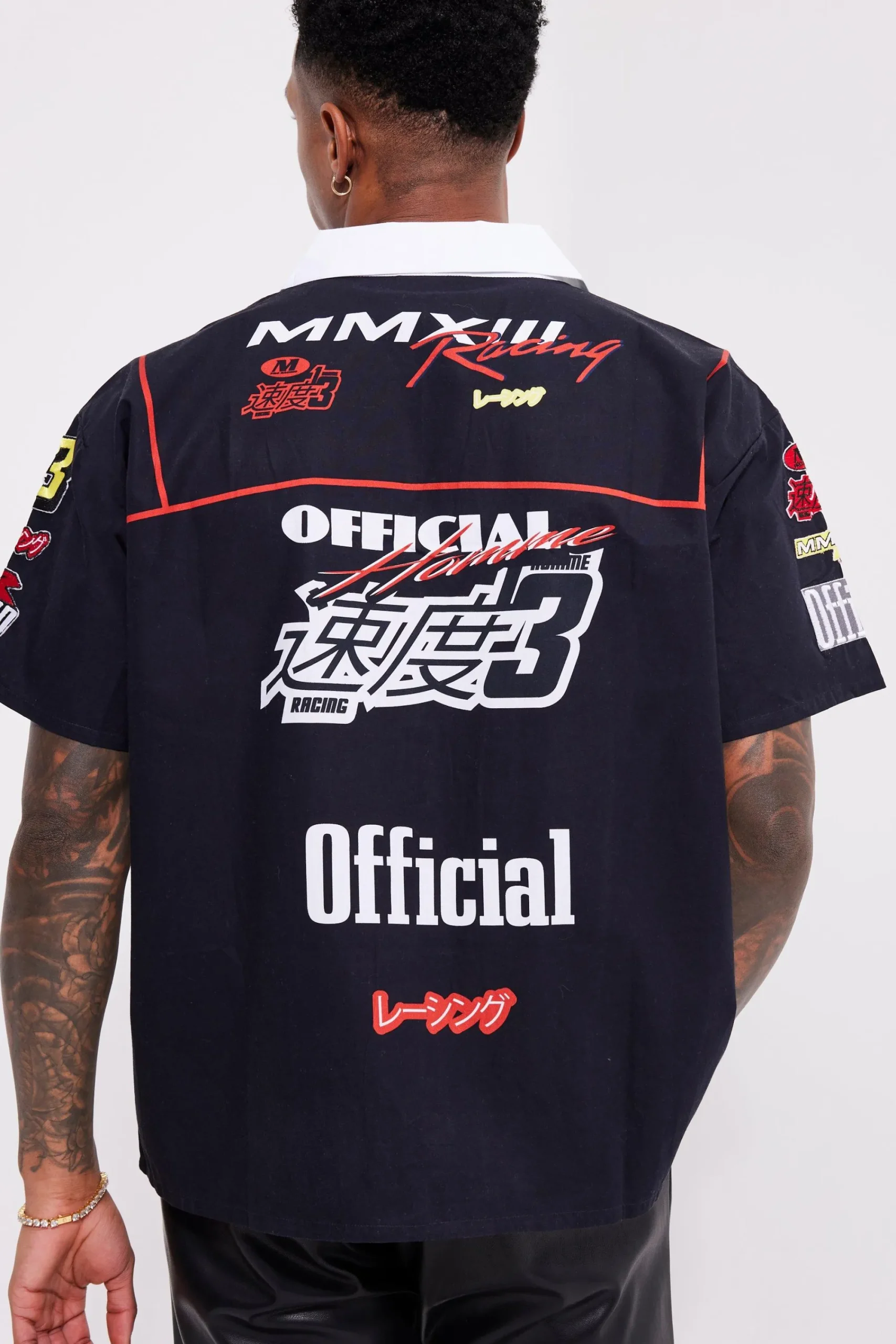 boohooMAN Boxy Cotton Poplin Moto Applique Shirt | UK| Shirts