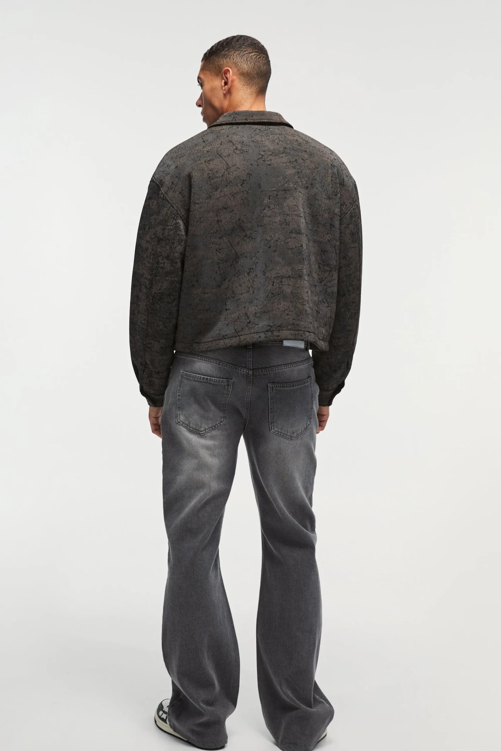 boohooMAN Boxy Cracked Effect Faux Suede Harrington In | UK| Coats & Jackets