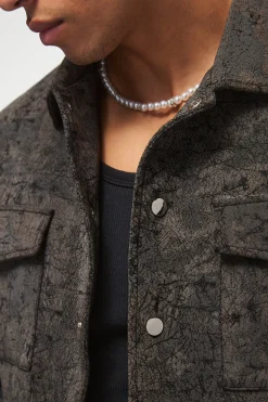 boohooMAN Boxy Cracked Effect Faux Suede Harrington In | UK| Coats & Jackets