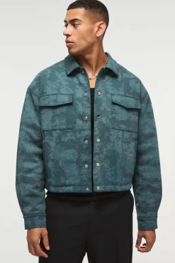 boohooMAN Boxy Cracked Effect Faux Suede Harrington In | UK| Coats & Jackets