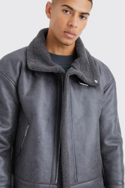 boohooMAN Boxy Cracked Pu Aviator | UK| Coats & Jackets