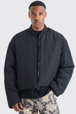 boohooMAN Boxy Crinkle Nylon Puffer Bomber | UK| Coats & Jackets