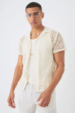 boohooMAN Boxy Crochet Look Shirt | UK| Shirts
