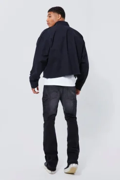 boohooMAN Boxy Distressed Cross Applique Twill Jacket | UK| Coats & Jackets