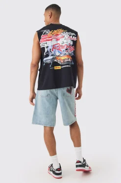 Boxy Drop Armhole Extended Neck Racing Print Tank | UK^boohooMAN Hot