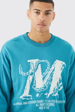 boohooMAN Boxy Drop Shoulder Graphic Knitted Jumper | UK| Knitwear