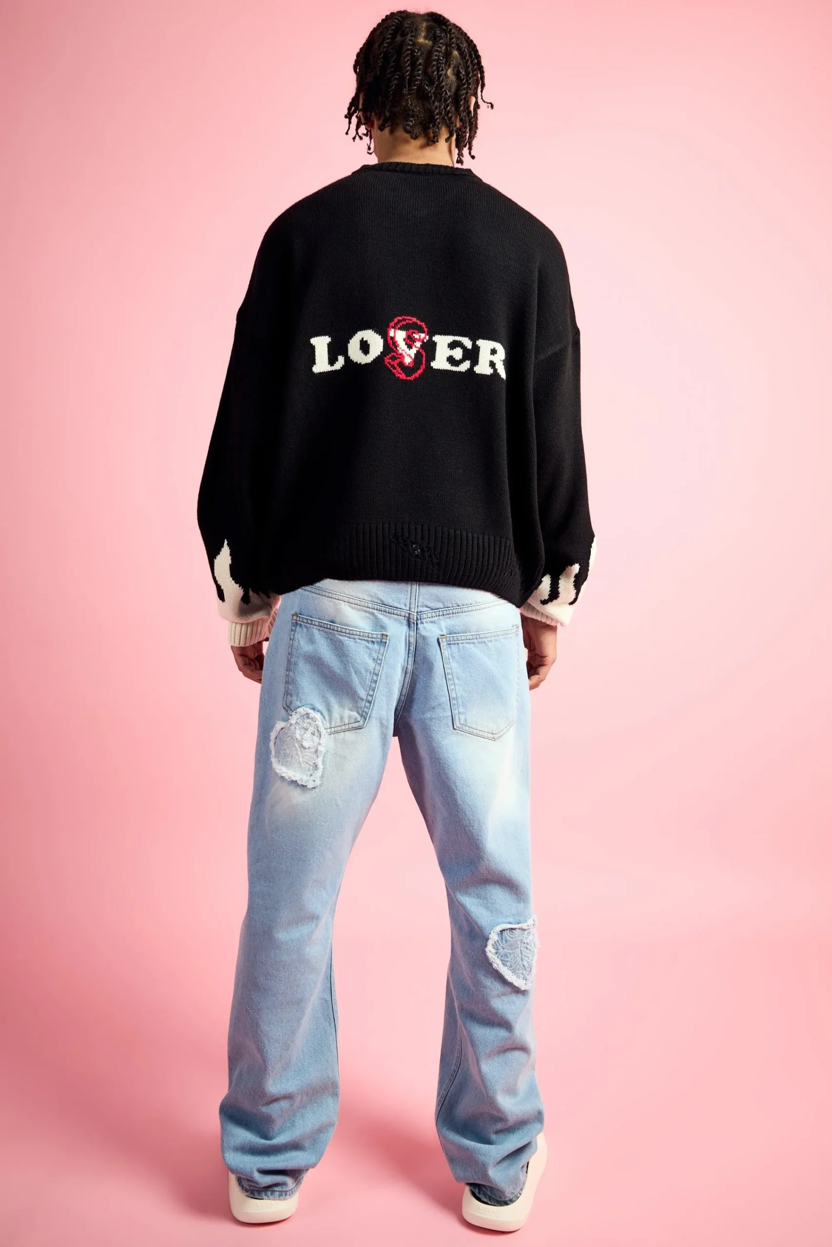 boohooMAN Boxy Drop Shoulder V Neck Graphic Jumper | UK| Knitwear