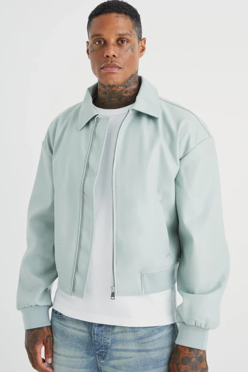 boohooMAN Boxy Embossed Pu Collared Bomber | UK| Coats & Jackets
