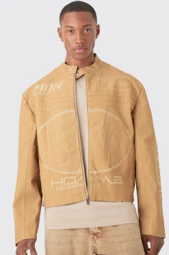 boohooMAN Boxy Embossed Pu Moto Jacket In | UK| Coats & Jackets